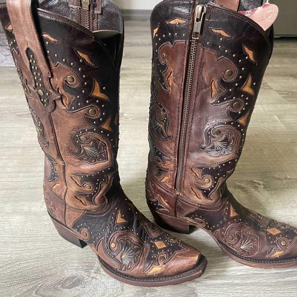 Lucchese Intricate Brown and Black Heeled Boots